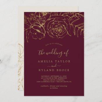 gilded floral | burgundy and gold the wedding of invitation