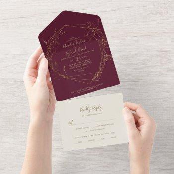 gilded floral | burgundy and gold wedding all in one invitation