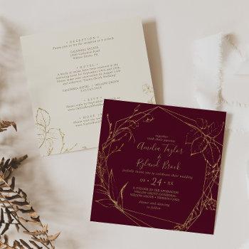 gilded floral | burgundy & gold all in one wedding invitation