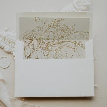 Small Gilded Floral | Cream And Gold Wedding Envelope Liner Front View