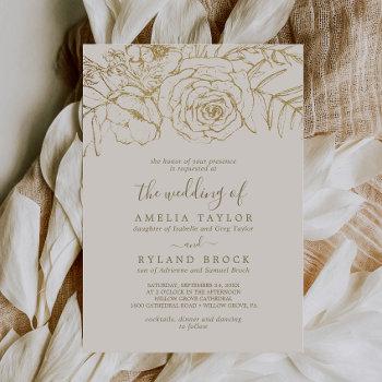 gilded floral | cream gold parent's names wedding invitation