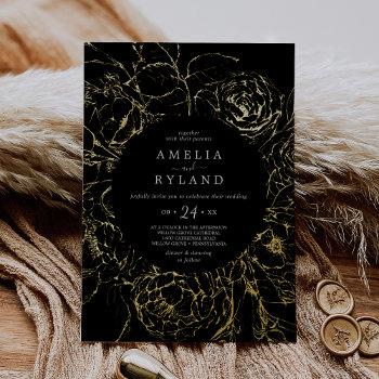 gilded floral | gold foil black casual wedding foil invitation