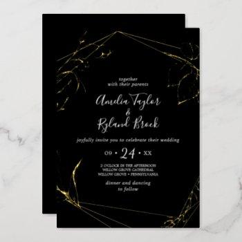 gilded floral | gold foil black front back wedding foil invitation