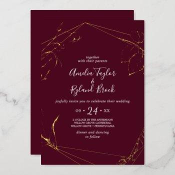 gilded floral gold foil burgundy all-in-1 wedding foil invitation