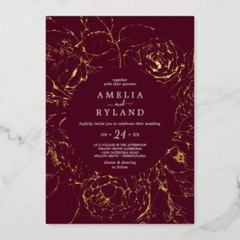 gilded floral | gold foil burgundy casual wedding foil invitation