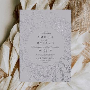 gilded floral |  silver foil gray casual wedding foil invitation