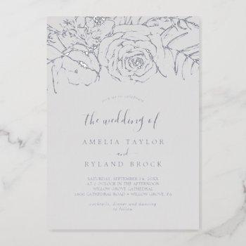 gilded floral | silver foil gray the wedding of foil invitation