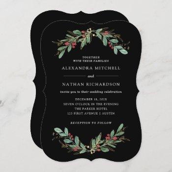 gilded greenery black | christmas holiday wedding  invitation