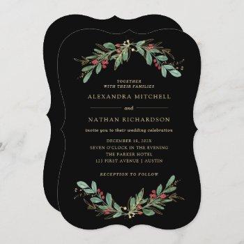 gilded greenery black | christmas holiday wedding invitation