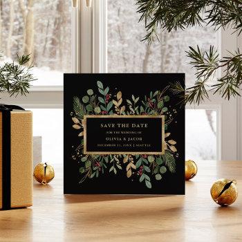 gilded greenery on black | christmas holiday photo save the date