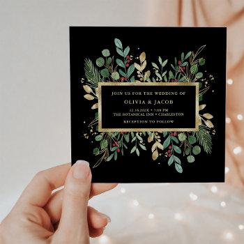 gilded greenery on black | christmas wedding invitation