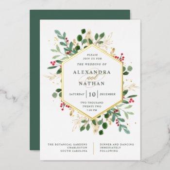 gilded greenery on white | christmas wedding foil invitation