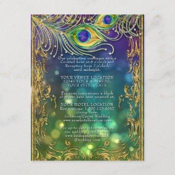 Small Gilded Peacock Feathers Jewel Gold Wedding Details Enclosure Card Front View