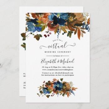 ginger and navy floral online virtual wedding invitation