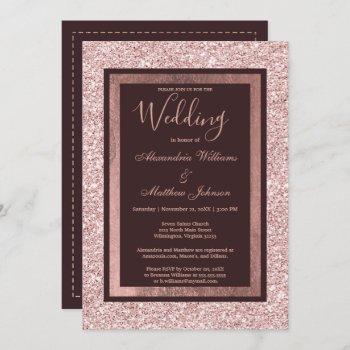 girly rose gold burgundy glitter wedding invitation