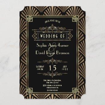 glam art deco black gatsby 1920s style wedding invitation