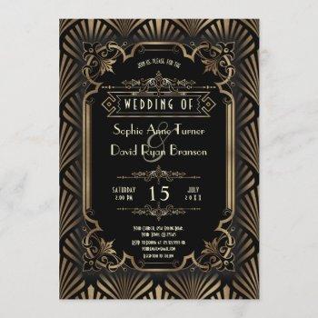 glam art deco gold black gatsby 20s style wedding invitation
