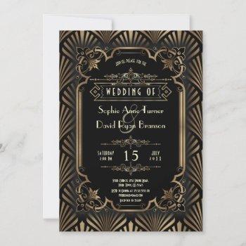 glam art deco gold black gatsby 20s style wedding invitation