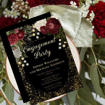Small Glam Burgundy Rose Floral Engagement Party Foil Front View
