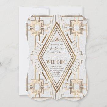 glam gold and white great gatsby wedding invitation