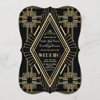 glam gold black great gatsby wedding invitation
