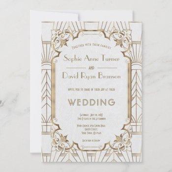glam gold great gatsby white art deco 20s wedding invitation