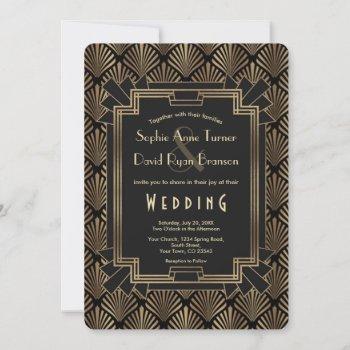 glam roaring 20's gold black great gatsby wedding invitation