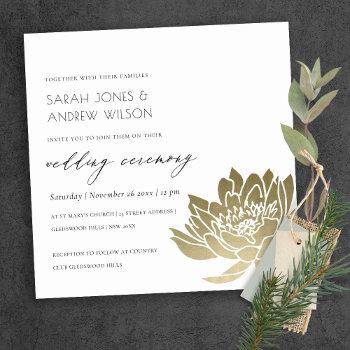glamorous gold white kraft lotus floral wedding invitation