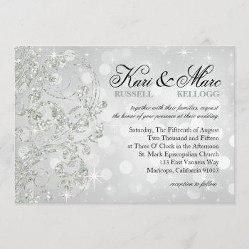 glamour glitter luxe bokeh wedding | silver ice invitation