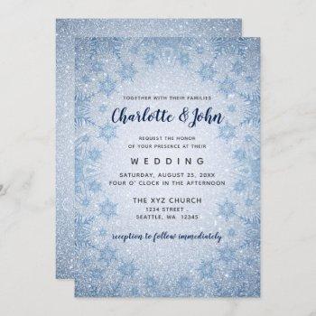Small Glitter Blue Snowflakes Winter Wedding Front View