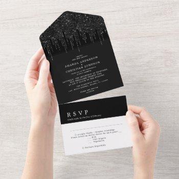 glittering silver black and white modern wedding  all in one invitation