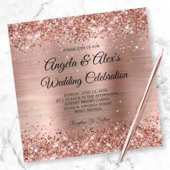 glittery rose gold foil elegant wedding invitation