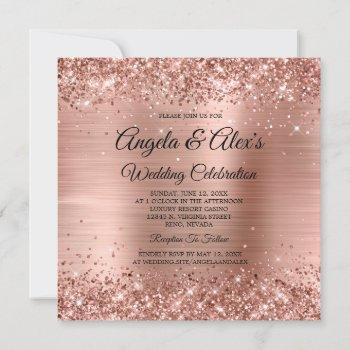 glittery rose gold ombre foil elegant wedding invitation