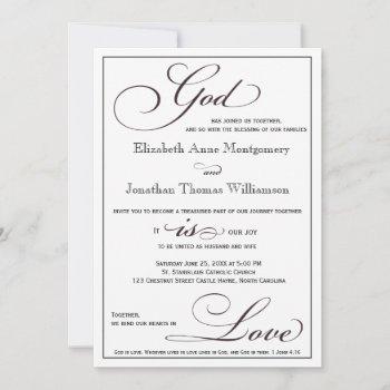 god is love christian script wedding invitation