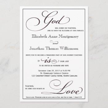 god is love christian script wedding invitation