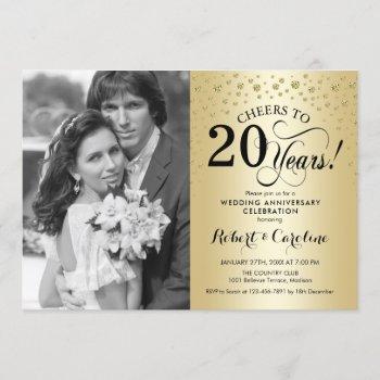 gold 20th wedding anniversary with photo invitation