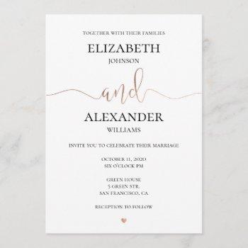 Small Gold And White Wedding . Simple Invite Front View