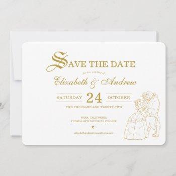 Small Gold Beauty And The Beast Fairytale Save The Date Front View
