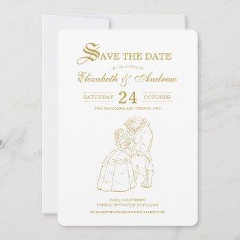 Small Gold Beauty And The Beast Fairytale Save The Date Front View