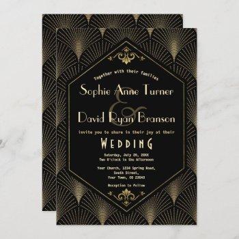 gold black great gatsby vintage art deco wedding invitation