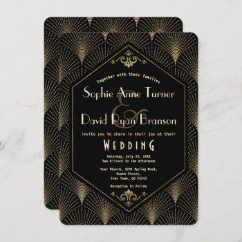 gold black great gatsby vintage art deco wedding invitation