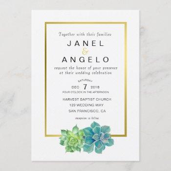 Small Gold Botanical Succulent Wedding Front View