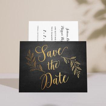Small Gold Chalkboard Rustic Save The Date Post Front View
