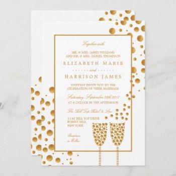 gold champagne bubbles wedding invitation