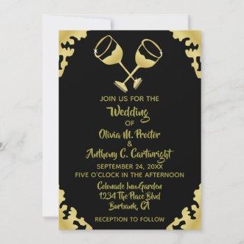 gold champagne glasses black and gold wedding invi invitation