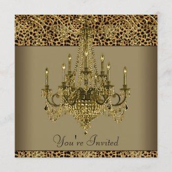 gold chandelier leopard party invitations