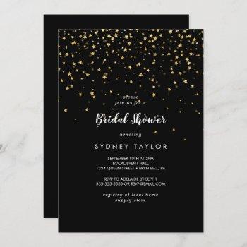 gold confetti | black bridal shower invitation