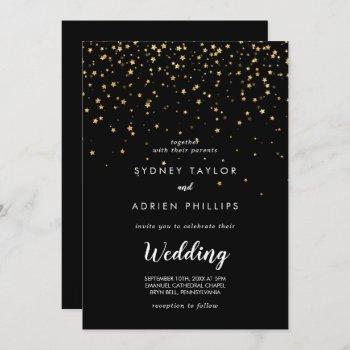 gold confetti | black front and back wedding invitation
