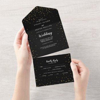 gold confetti | black wedding  all in one invitation