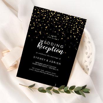 gold confetti | black wedding reception only invitation